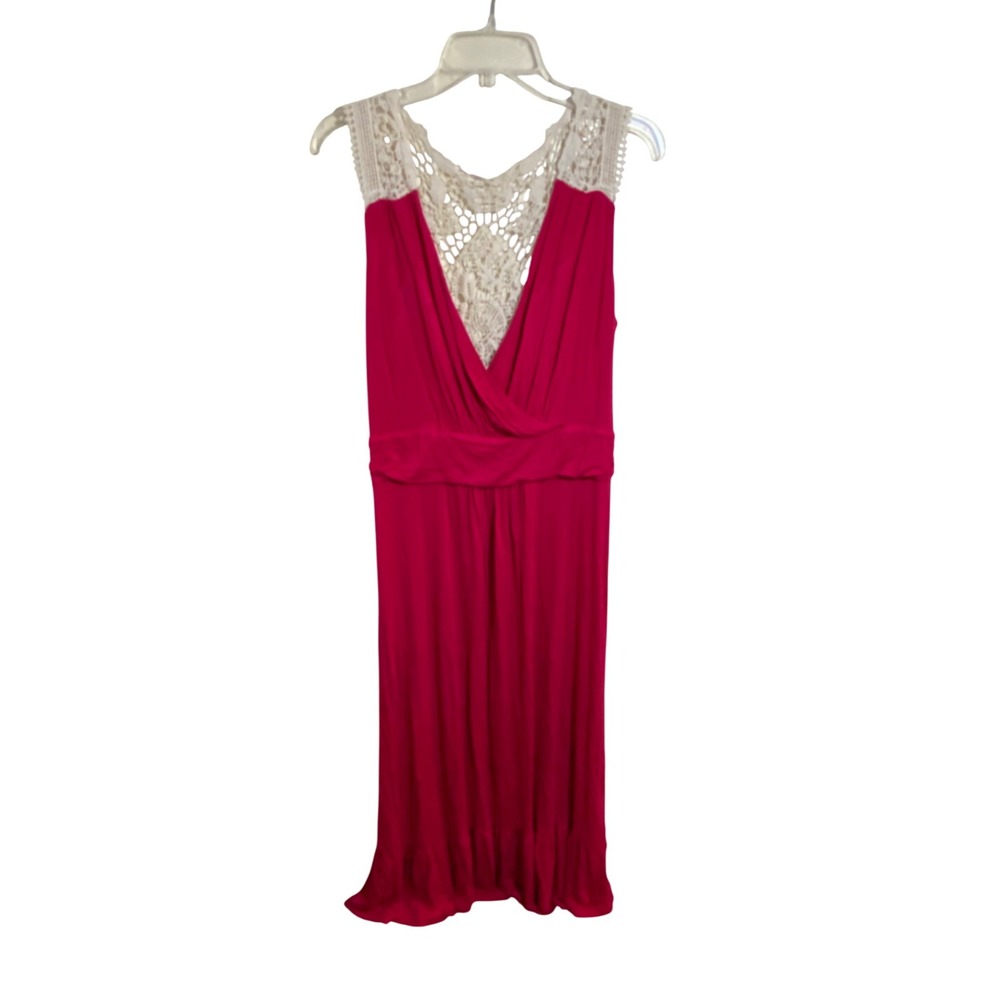 ana A New Approach Pink Crochet Lace Back Surplice Wrap Midi Dress XL